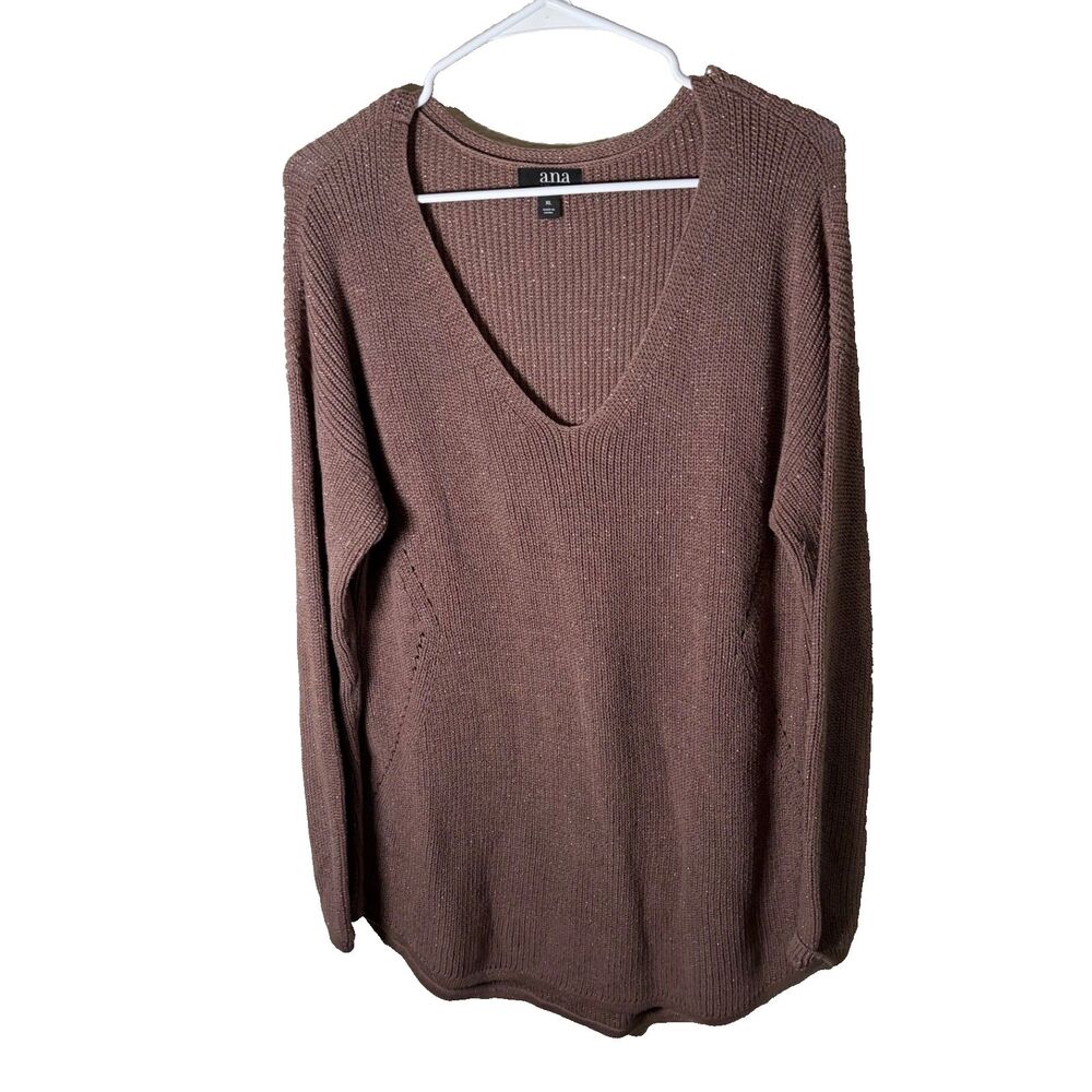ANA A New Approach Sweater Women's XL Metallic Knit V-Neck Long Sleeve